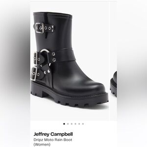 Jeffrey Campbell Black Moto Rain Boot with Silver Buckles